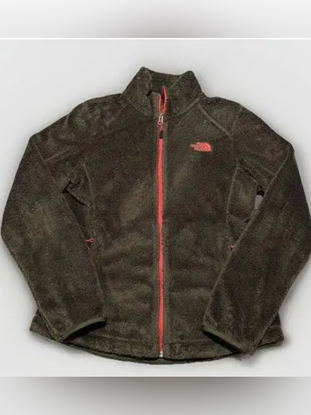 The North Face Osito Olive green and orange trim fleece jacket